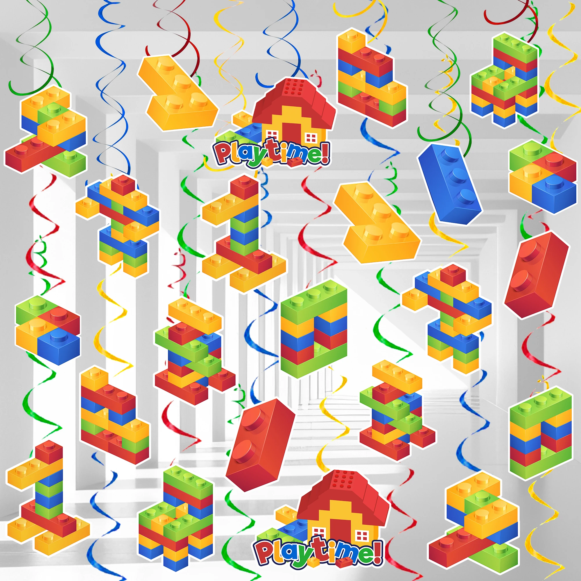 56 Pcs Building Blocks Hanging Swirl Decoration Building Block Birthday Hanging Swirls for Building Block Party Decoration/Favor