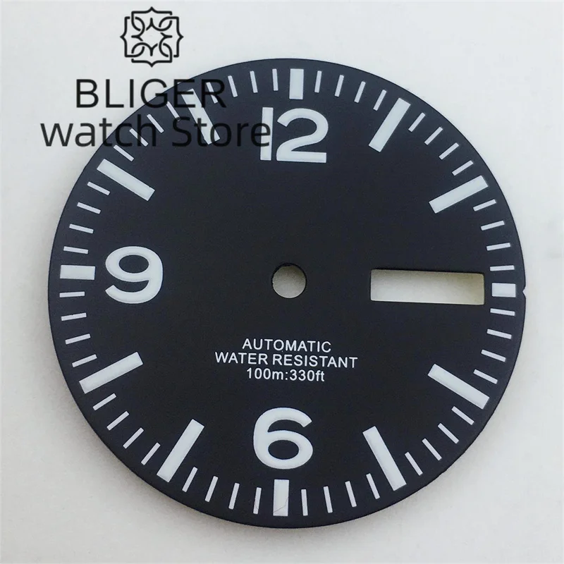 BLIGER 29mm Dial Black White Dial Full Luminous Dial Suitable For NH34 NH35 NH36 ETA 2824 2836 PT5000 Miyota DG Series Movement