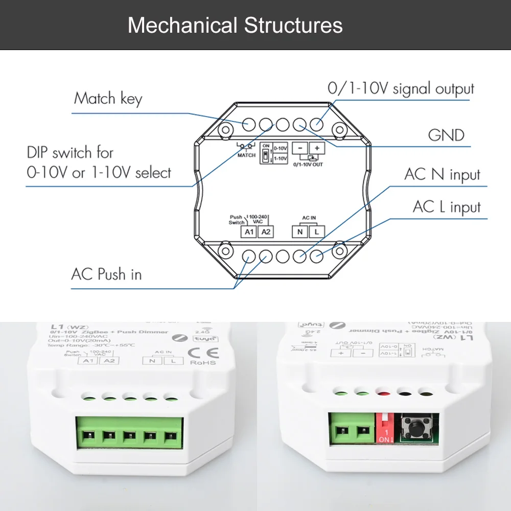 CENFAYA 0/1-10V Tuya Zigbee LED Dimmer Controller Push Switch 110V 220V 230V Smart Life APP Alexa Google Assistant Voice fr Lamp