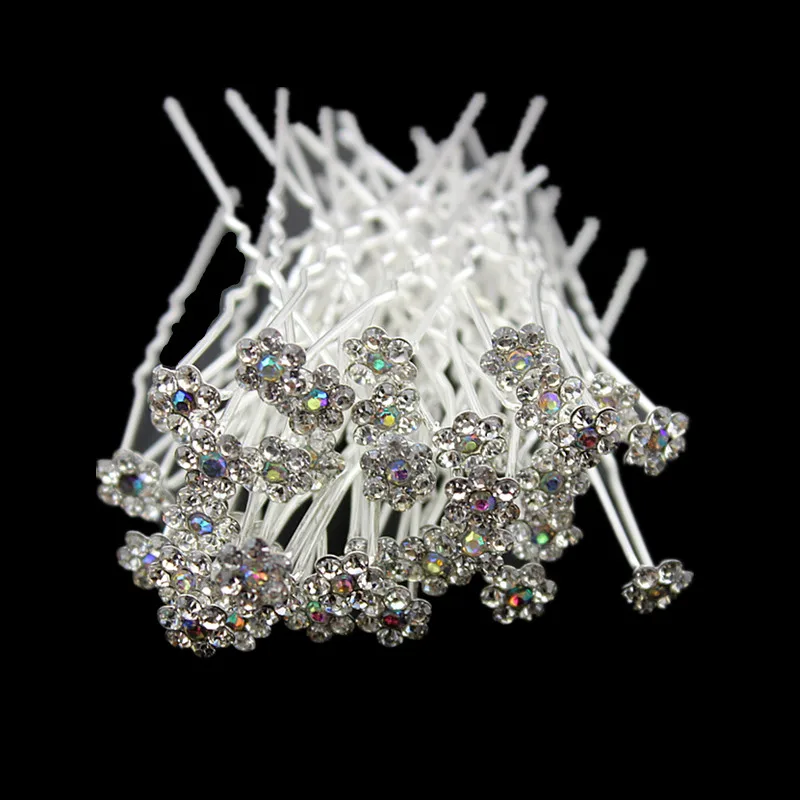 20pcs Crystal Flower Bridal Headwear Rhinestone Hair Pins Hair Barrettes U-Shape Hair Clips Bridal Wedding Women Hair Jewelry