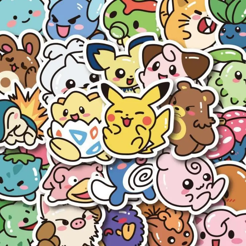 50Pcs Kawaii Pokemon Stickers Student Anime Cartoon Pikachu New Year Decorative Stickers Water Cup Notebook Waterproof Stickers