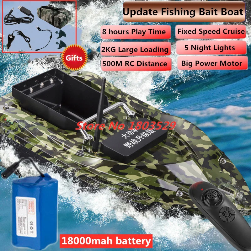 Update Big Power 8 Hours Life RC Fishing Bait Boat Fixed Speed Cruise High Speed 2KG Loading 500M Distance Fish Nesting Boat Toy