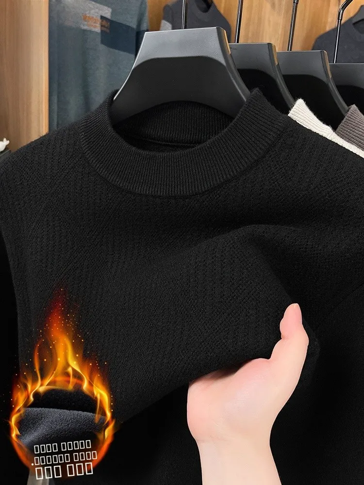 

Мужской утепленный свитер с длинным рукавом и круглым вырезом, повседневный, комфортный, базовый цвет