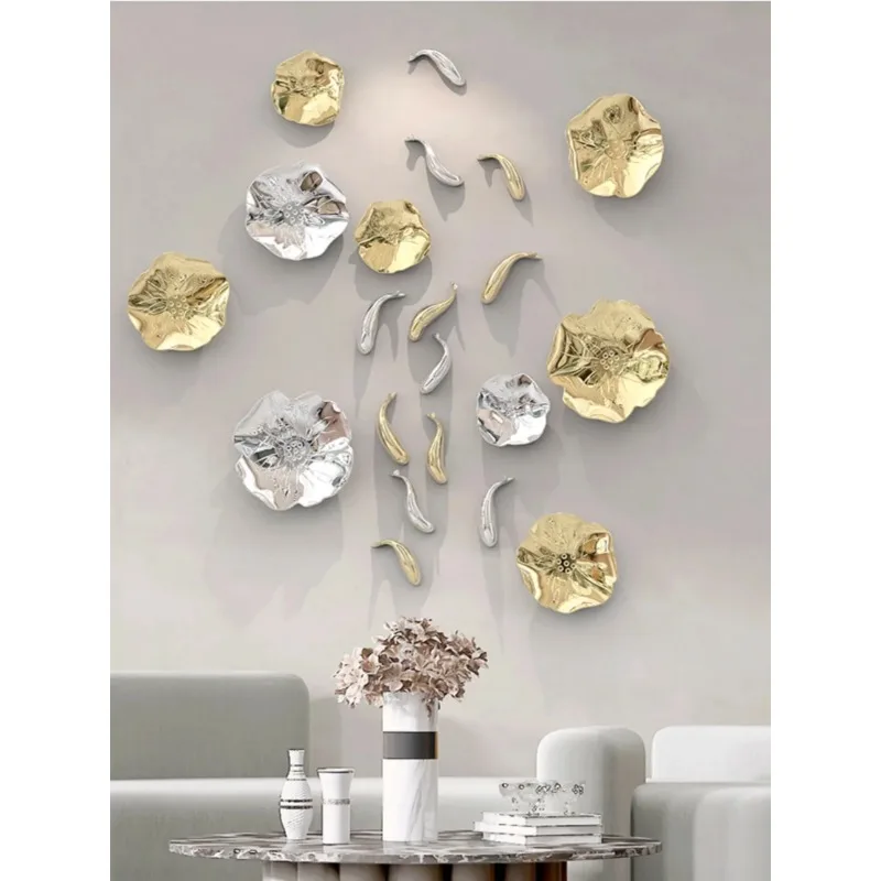 Imitating metal plastic lotus leaf carp living room sofa background pendant wall decoration bedroom wall decoration wall sticker