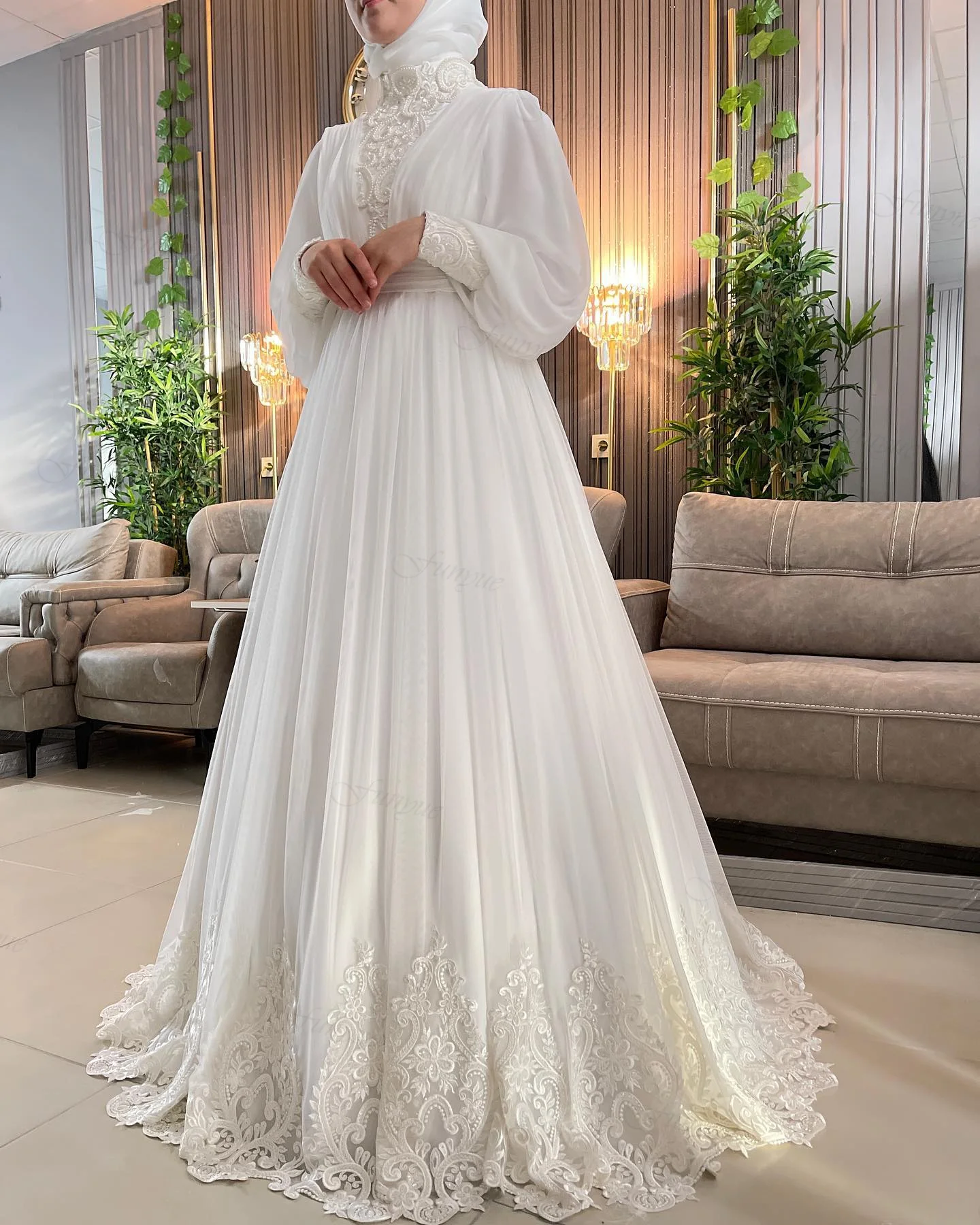 Robe de Mariée Musulmane Élégante en Dentelle, Hijab Arabe de Dubaï, à Manches sulf, avec des Appliques de Perles, pour les Patients de la Mariée, 2023