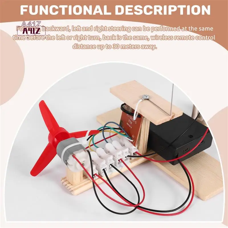 A41Z-Assembled Wind Turbine Model Boat Wooden Remote Control Boat DIY Science Educational Toys Gift Creative Model