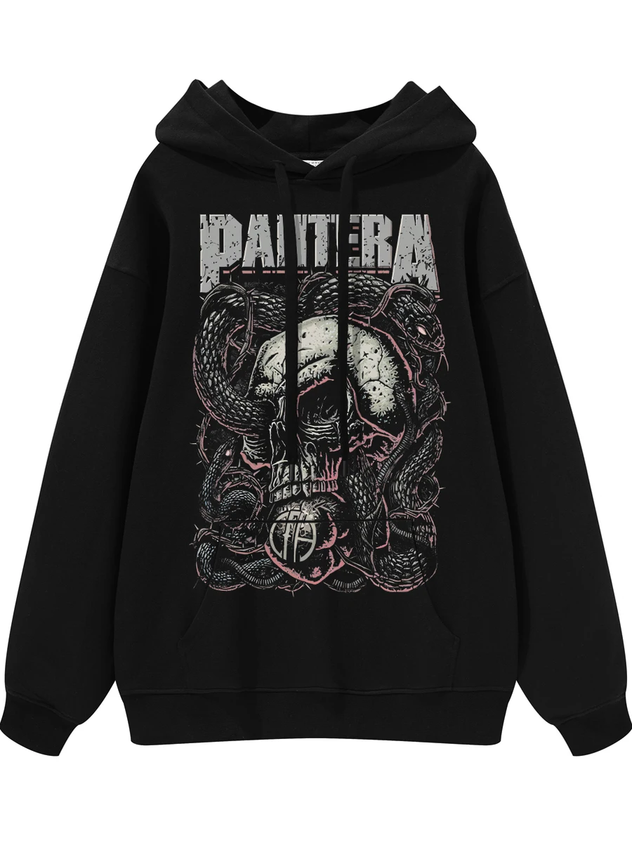 Pantera Vintage American Streetwear Digital Direct Printing Cotton Loose Hoodie Rock Band Graphic Casual Long Sleeve Sweatshirt
