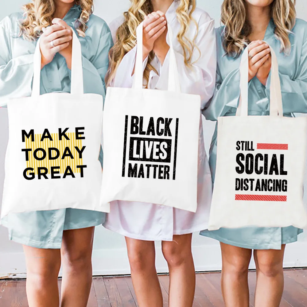 

Shoulder Canvas Bag Simple Durable Shopping Pouch Word Series Work Commuting Pack Multifunctional Foldable Storage Bags