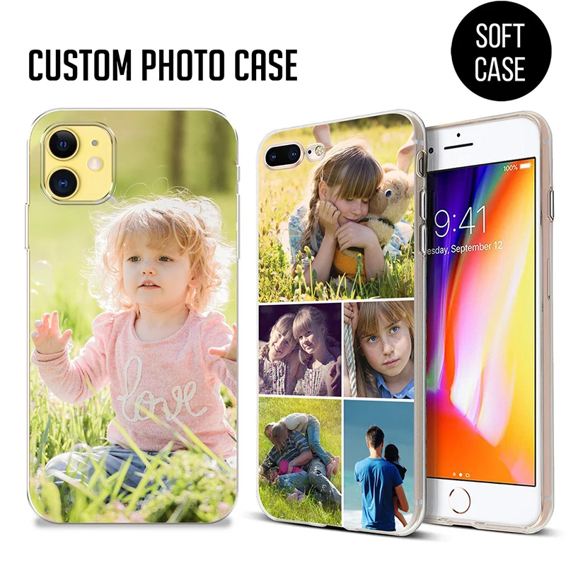 PERSONALISED single photo collage Soft TPU Case For iPhone 13 11 12 Pro Max mini X XR XS MAX 8 7 Plus SE 2020 6S Back Cover Capa