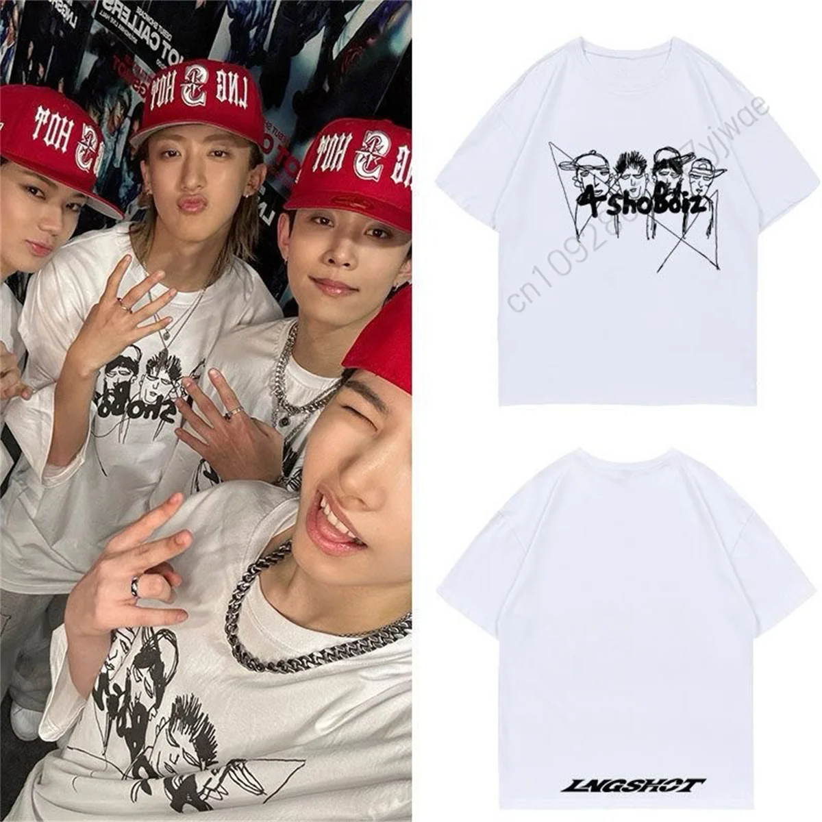 LNGSHOT Member Portrait Graphic T-Shirt Ohyuan Woojin Louis Ryul Kpop Fashion Retro Shirt Summer Adult Kid High Quality T-shirt