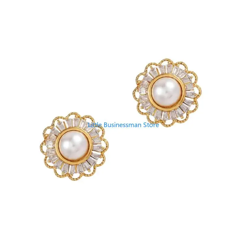 Earbud Decorations, 1 Matching Pair with Clear Rectangular Stones, Domed Centers and Scalloped Open Border Design M76A