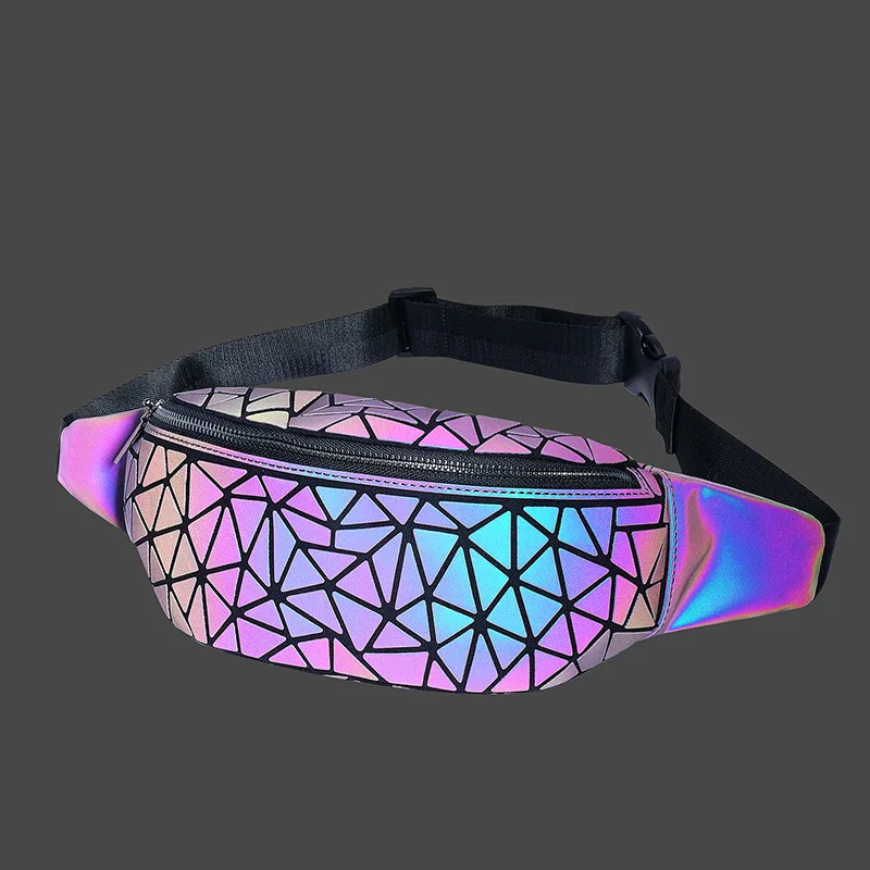 

Поясная сумка для езды на велосипеде на открытом воздухе, светящаяся складная сумка через плечо с голографической геометрией, сумка через плечо для мотоцикла