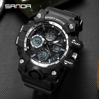 SANDA 6021 Sport Watch for Men Waterproof LED Dual Display Quartz Wristwatch Mens Digital Clock Military Stopwatch Reloj Hombre