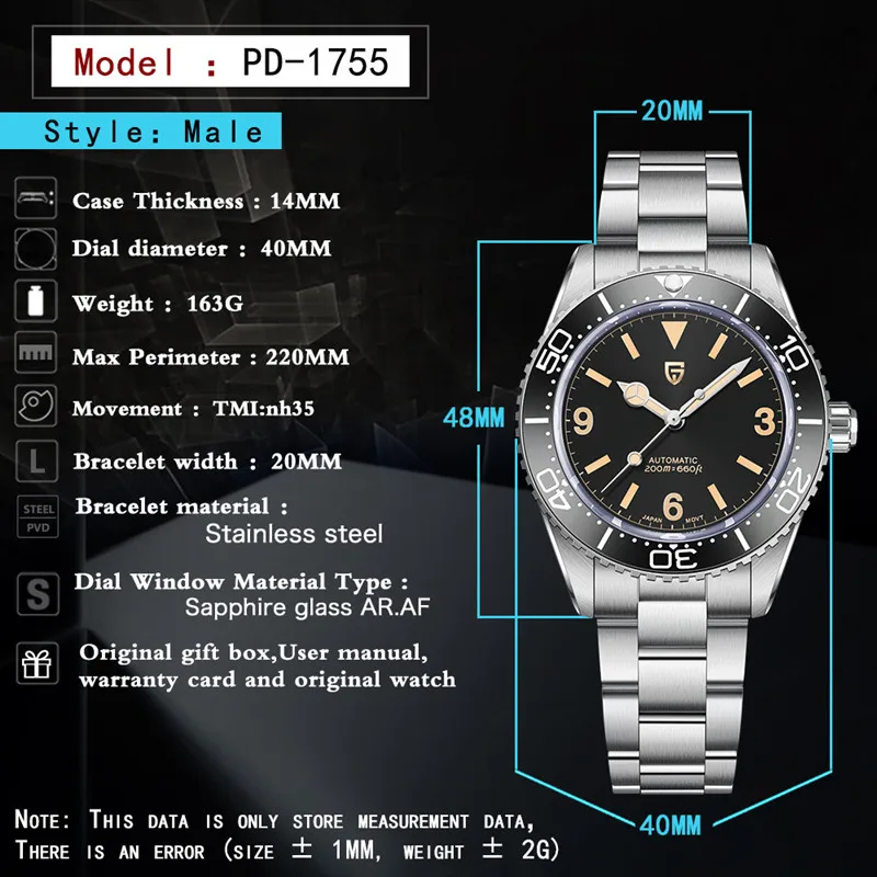 NEW PAGANI DESIGN Retro Diver Mens Watches Mechanical Automatic Watch Stainless  20Bar Waterproof Sapphire Sports Reloj Hombre