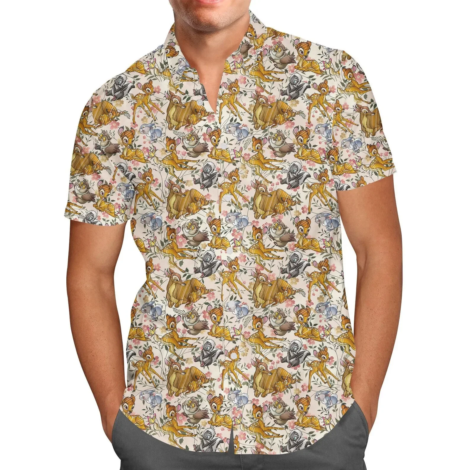 Disney Bambi Hawaiian Shirts Mens Women Fashion Short Sleeve Shirts Disney Hawaiian Shirts Casual Beach Shirt Bambi Kids Shirt