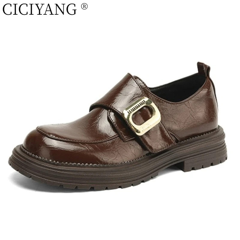 

CICIYANG 33-43 Large Size Platform Single Shoes Women 2025 Spring and Autumn New Metal Buckle Female Round Head Low Heel Loafers