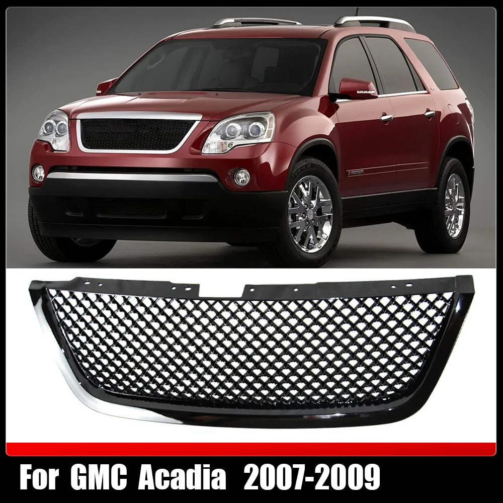 For GMC Acadia 2007~2009 Front Hood Trim Mesh Cover Bumper Grill Upper Racing Grills Radiator Grille Car Modification Parts