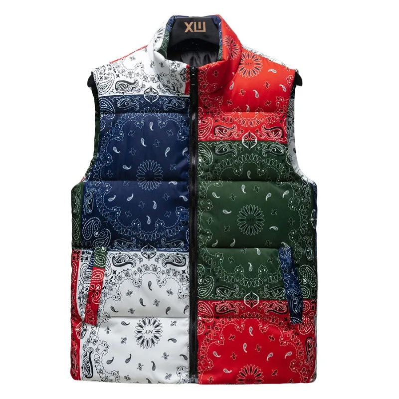 

2023 Winter New Men Vest Sleeveless Parka Waterproof Patchwork Thick and Comfortable Male Fashion Waistcoat Size 4XL 5XL