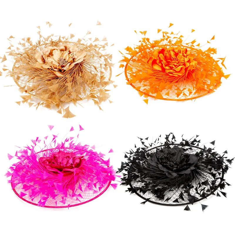

2025 Brand Design Mesh Flower Feather Fascinator Hair Clips Wedding Bride Photo Shoot Headpiece Hairpin Elegant Party Headdress