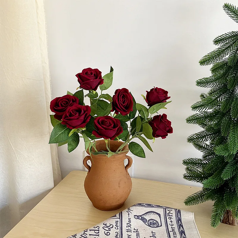 

3/5pcs Rose Branch Velvet Simulation Flower Valentine's Day Wedding Decoration Hotel Auditorium Outdoor Garden Fake Flower