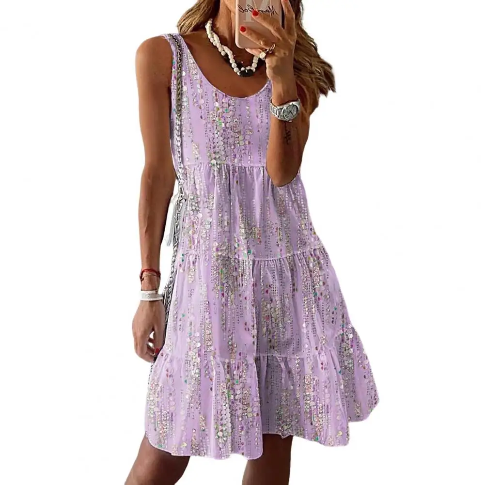 Lady Party Dress Elegant Sequin Patchwork Midi Dress for Women A-line Swing Sundress for Vacation Beach Cocktail Party Women