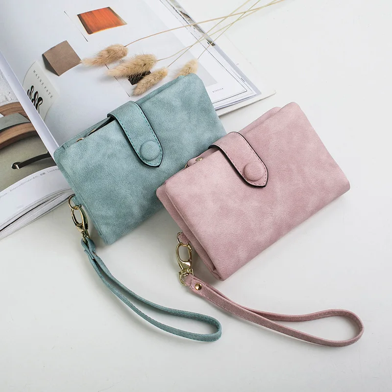 New Fashion Women Wallets Drawstring Nubuck Leather Zipper Frosted Wallet Wommen Purse Girl Lady Clutch Bag Gift