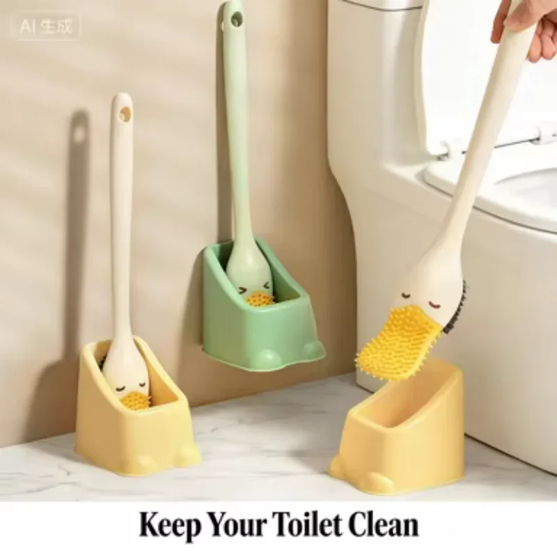Duck Billed Toilet Brush, Long Handle Toilet, Clean Squatting Pit, No Dead Corners, Soft Fur, Household Wall Mounted Squatting