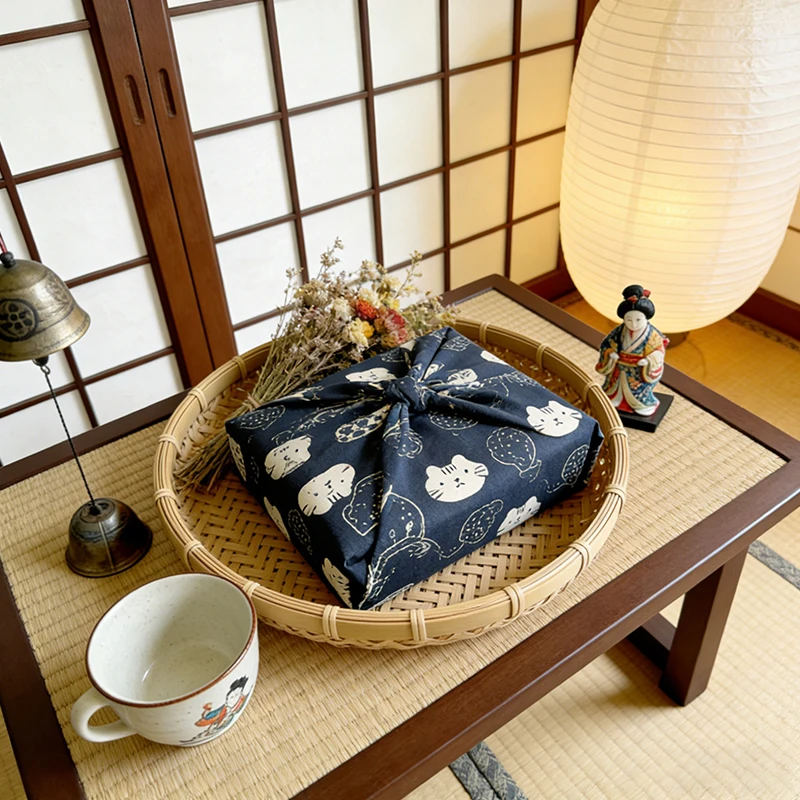 90x90cm/70x70cm Japanese Style Handkerchief Furoshiki Bento Wrapping Cloth New Year Festival Gift Package Towel Kerchief