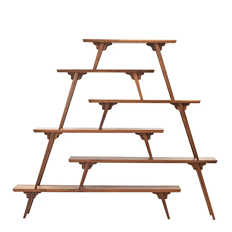 New Chinese style tea room Zen creative solid wood lattice wall shelf wall tea cake display stand background wall decoration