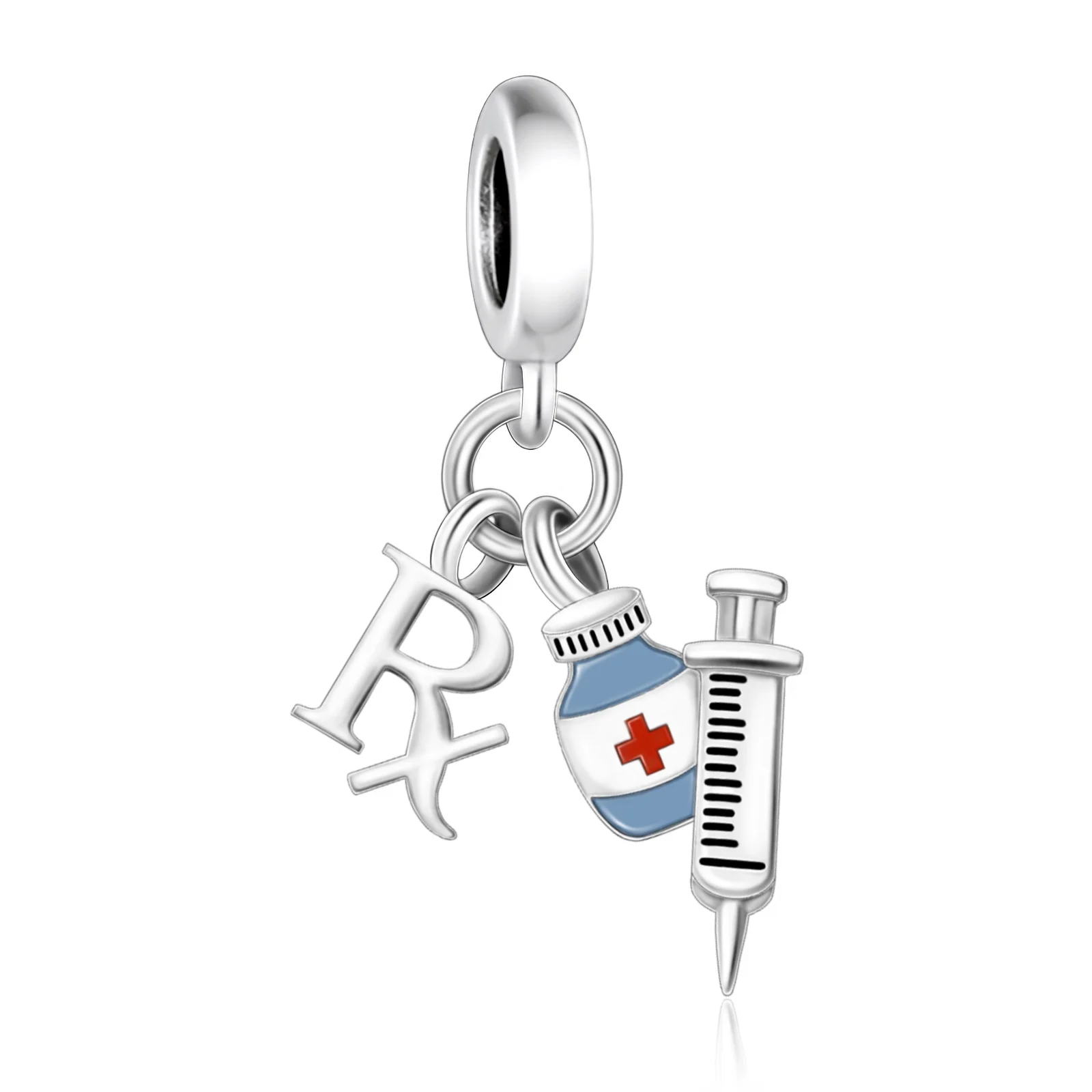 

Подходит для оригинального браслета-подвески Pan из стерлингового серебра 925 пробы, аптека RX, аптека, резервуар для лекарств, шприц-бусина для изготовления женщин Berloque