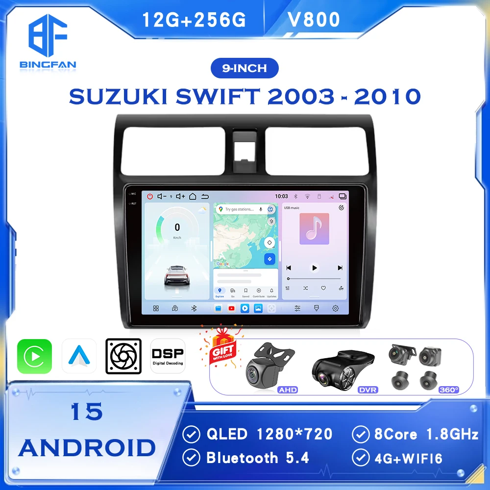 

BINGFAN 10.1" Android 13 Car Radio for Suzuki Swift 2003 - 2010 Wireless Carplay Android Auto Multimedia Player GPS WIFI