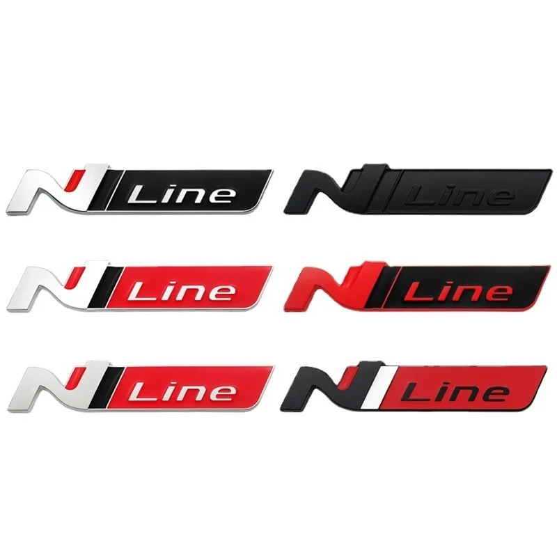 3D Metal Car Front Grill Emblem Badge For N Line Logo Tuscon NX4 I20 I30 I10 Sonata Elantra N Line Sticker Accessorie