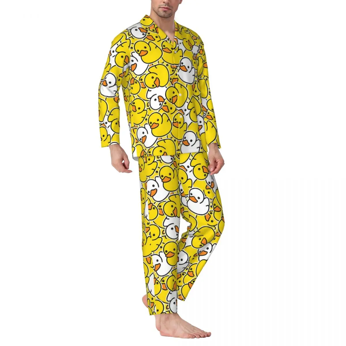 Pajamas Men Rubber Ducks Home Sleepwear Cute Animal 2 Pieces Casual Pajama Sets Long Sleeve Comfortable Oversized Home Suit