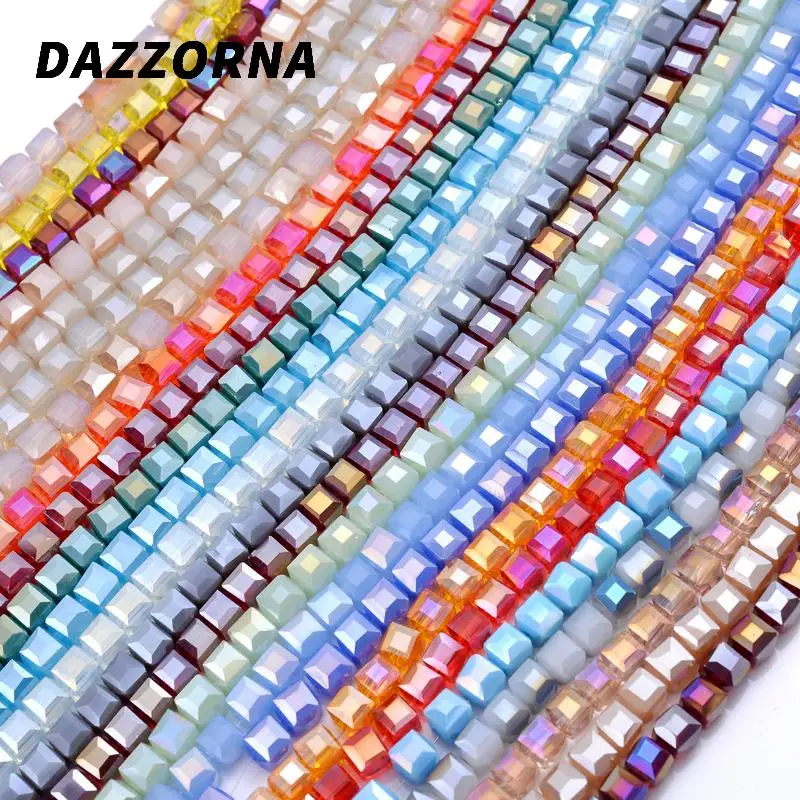 6mm Dazzling Faceted Crystal Beads Square Glass Bead Loose Spacer Beads for DIY Jewelry Bracelet Necklace Making Accessories