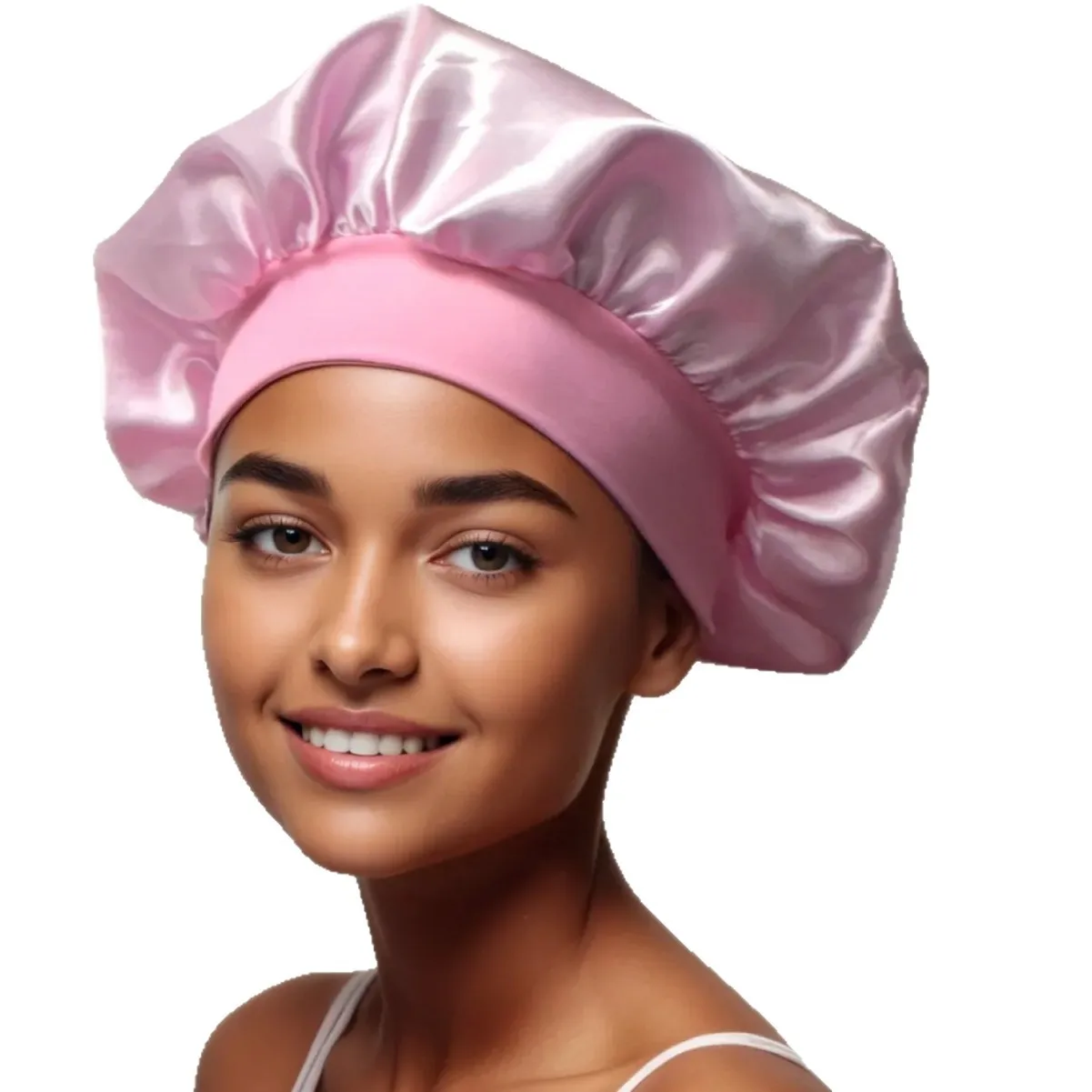 Women's wide brimmed high stretch hat, sleeping hat, hair and bath hat, high-end material silk hair care hat