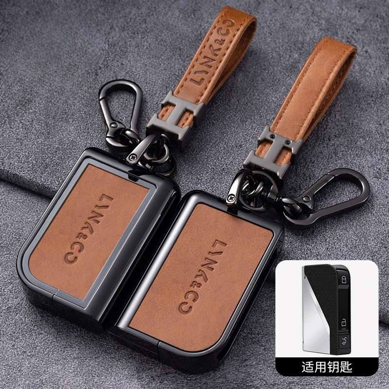 Special metal keycase box For LYNK&CO 09 EMP 2024 Leather car key chain bag