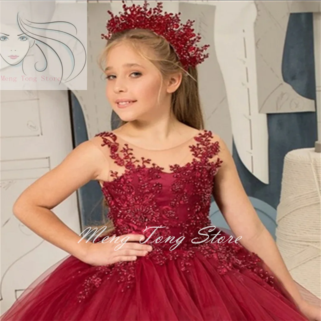 Blumen mädchen Kleid rot geschichtet flauschigen Tüll Bogen funkelnd ärmellose Hochzeit Blume Kind Kommunion Geburtstags feier Kleid Mädchen Geschenk