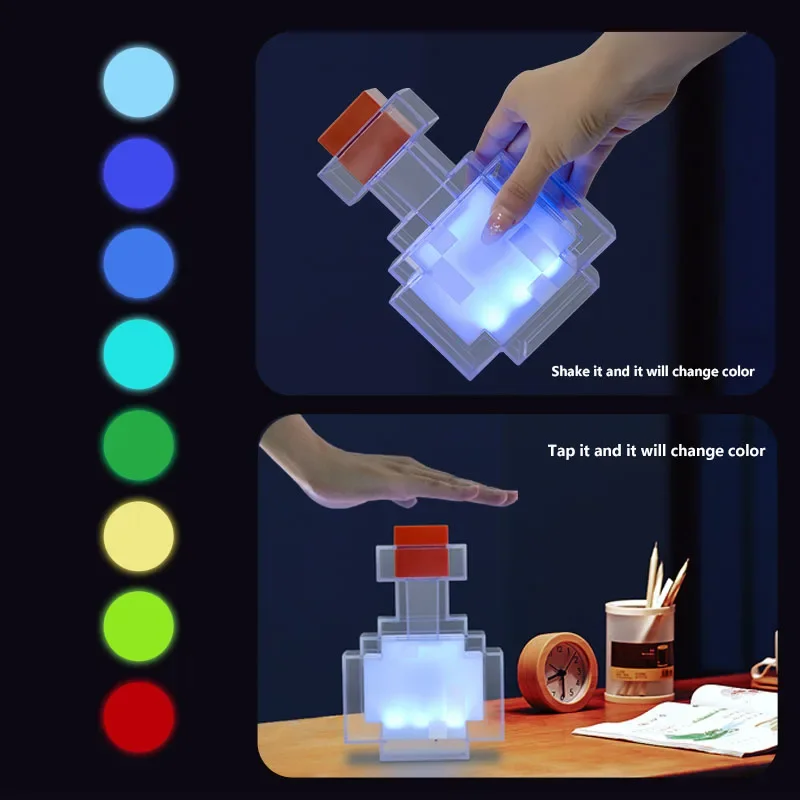 MC Game Medicine Bottle LED Night Light Table Lamps Game Creative Toy Lamp Rechargeable Bedroom Bedside for Kids Bedside Lamp