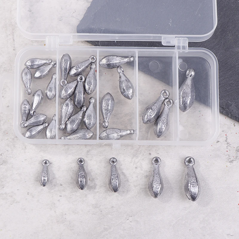 30Pc/Box Fishing Weights Sinkers Set Sea Fishing Long Casting Bowling Ball Type Lead Pendant With Ring For Fishing Drop Shot