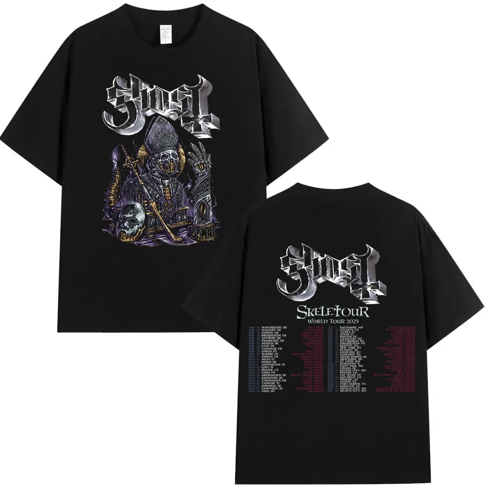 

Ghost Band Skeletour World Tour 2025 T-shirts Vintage Skeleton Graphic T Shirts Men Women Gothic Rock Oversized Short Sleeve Tee
