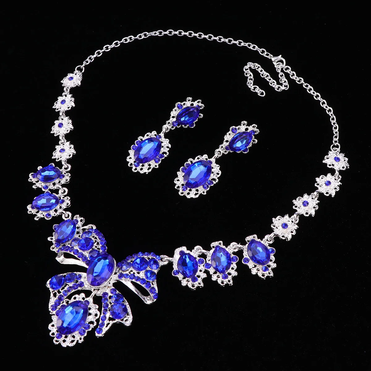 

1Pcs Crystal Pearl Alloy Necklace Earring Set Bridal Pendant Jewelry Blue Elegant Gift for Ladies Crystal Jewelry