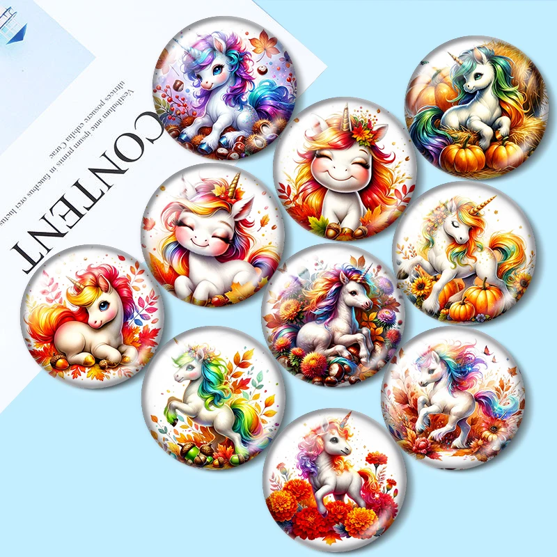 

Baby Unicorn Watercolor 10pcs 12mm/16mm/18mm/25mm Round Photo Glass Cabochon Demo Flat Back Making findings