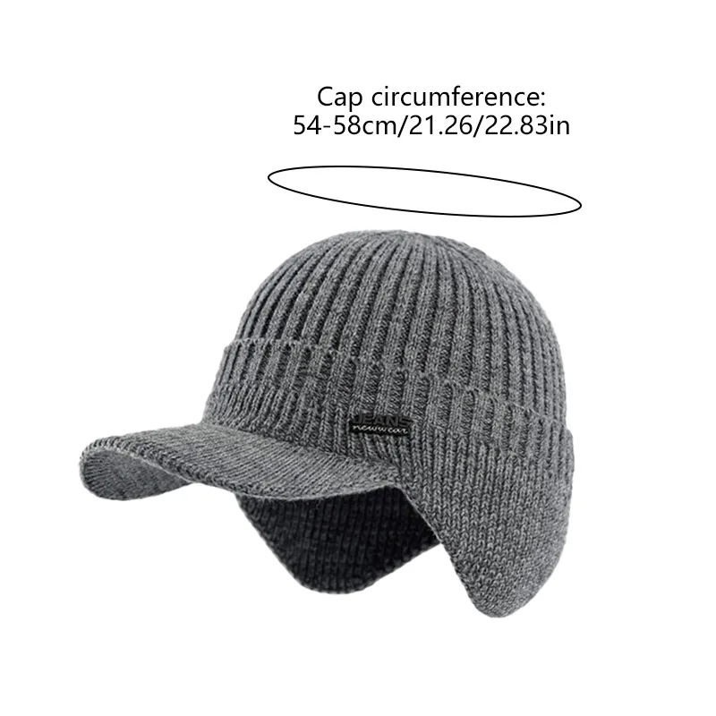 Men Winter Knitted Hat Outdoor Bicycle Windproof Ear Protection Peaked Cap Cotton Thick Plus Fleece Warm Baseball Cap