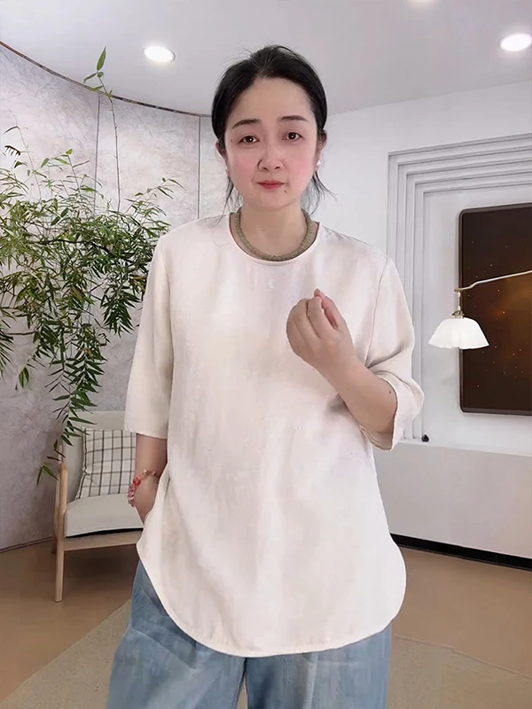 

Casual Han Hanflax Sleeveless T-Shirt Women's Summer New Chinese Style National Trend Casual Embroidery Half Sleeve Top