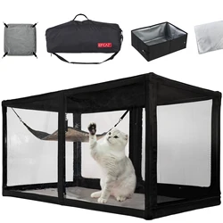 Cat Show Cage Competition Transparent 3D Display Shelter with Cat Hammock Folding Litter Box for Cat Exhibition