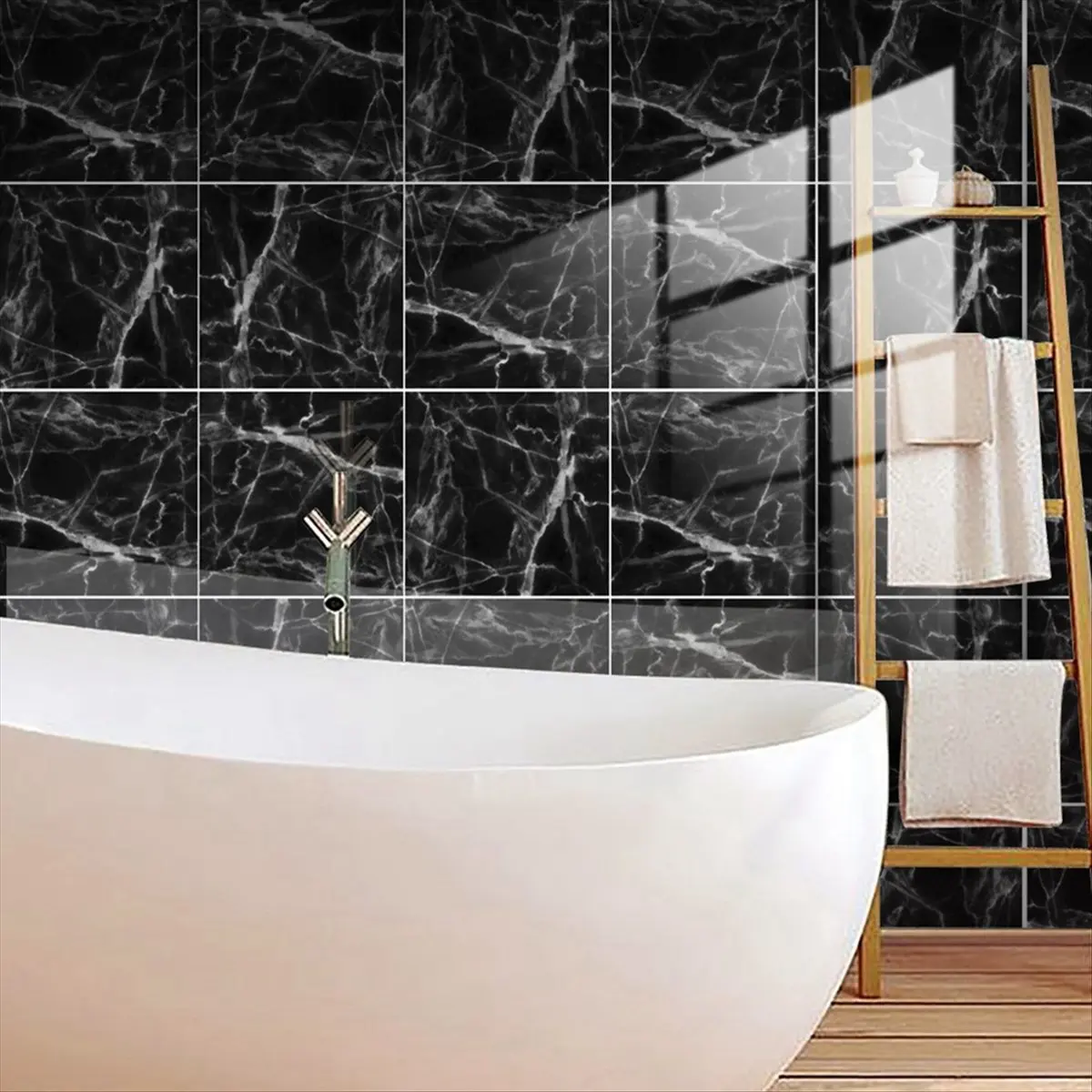 HITL Marble Decorative Adhesive Tile Stickers for Bathroom and Kitchen Tile Stickers,Waterproof Self-Adhesive Decoration B S