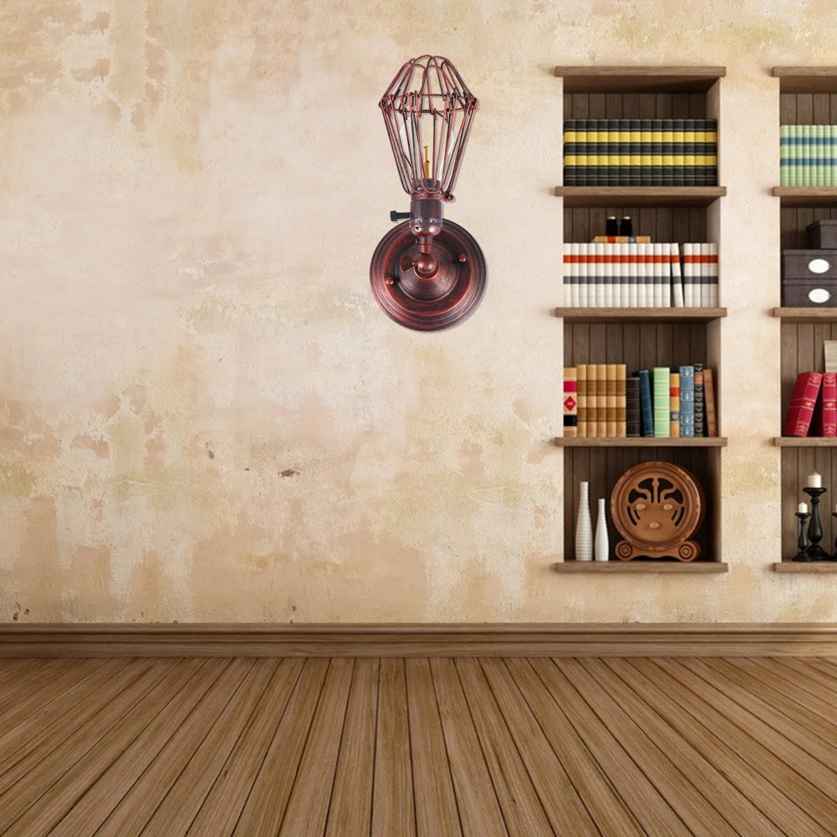 

Iron Cage Wall Light Rural Industrial Design Bedside Lamp for Kids Rooms Nursing Safe Touch Warm Lights Red Night Light