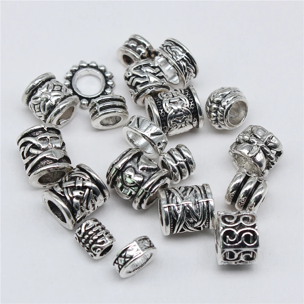 20pcs Big Hole Round Carved Spacer Beads For Jewelry Making Antique Silver Color DIY Crafts Making Findings Handmade Findings