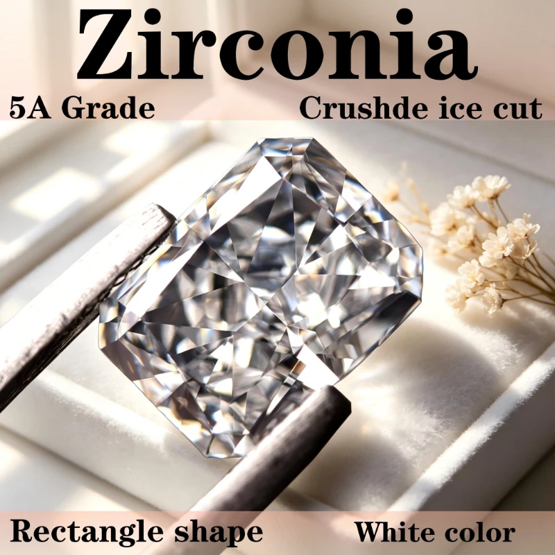 Cubic Zirconia Rectangle Shape Synthetic Gemstone Crushed Ice Cut White Color 4K Cutting 5A Grade Quality CZ