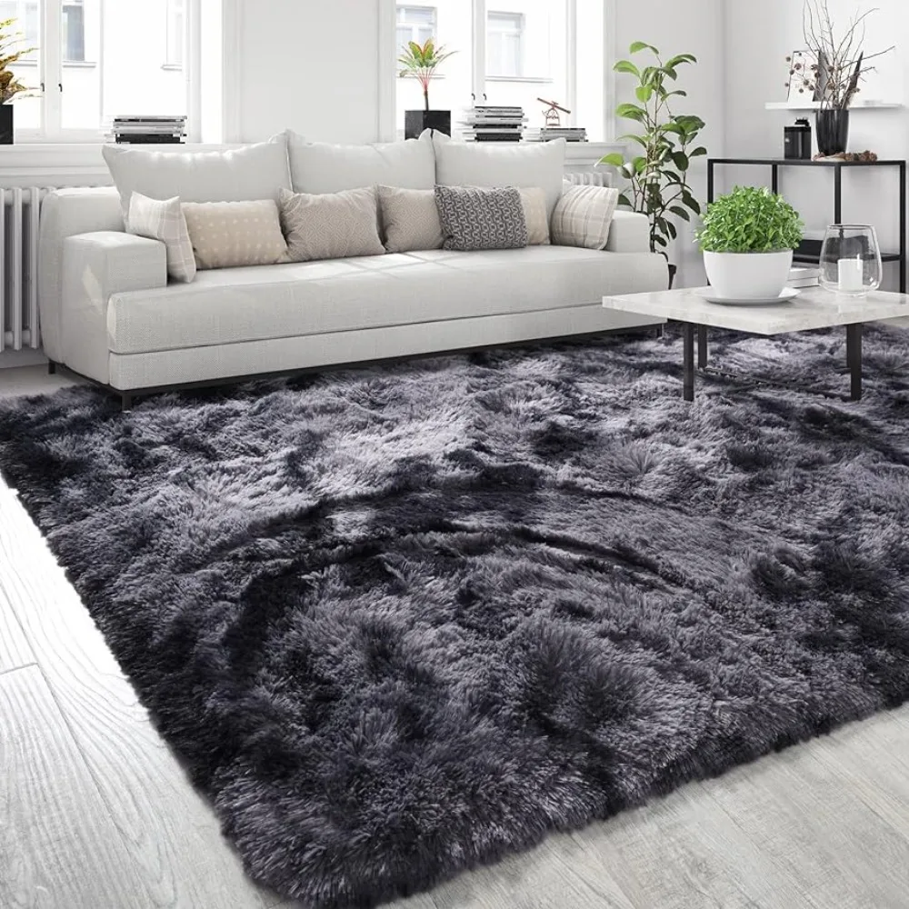 

Carpet in the Living Room Sofas Shag Tie Dye Dark Grey 8x10 Area Rugs for Living Room Useful Things for Home Decorations Hip Rug